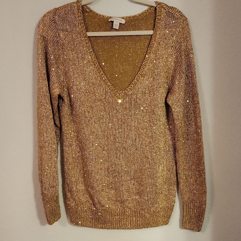 Boston Proper Gold V-Neck Sweater